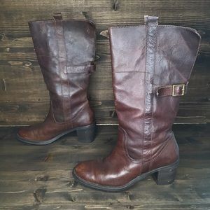 Rustic Leather Brown Heeled Boots Cowgirl Women’s